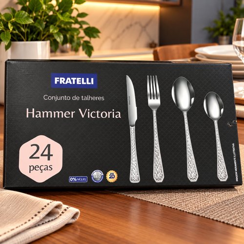 Conjunto de Talheres Hammer Victoria com 24 peças inox