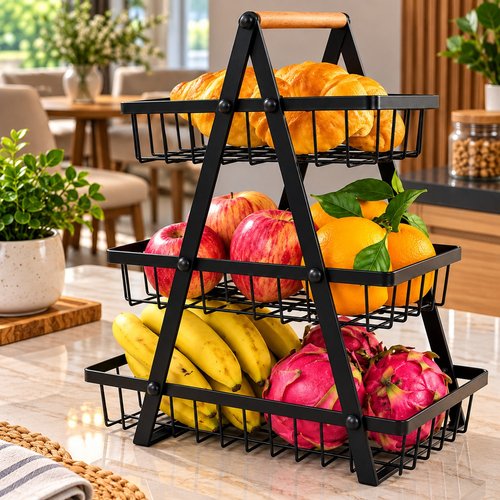 Fruteira de Mesa 3 Andares  - Preta