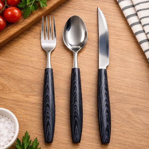 Conjunto talheres 12 peças de inox / Preta