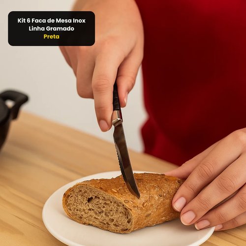 Kit 6 Faca de Mesa Inox Linha Gramado - Preta