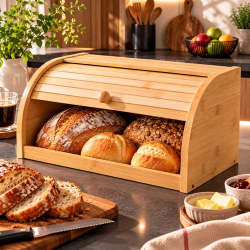 Porta Pães de Bambu com Tampa Retrátil Bambu