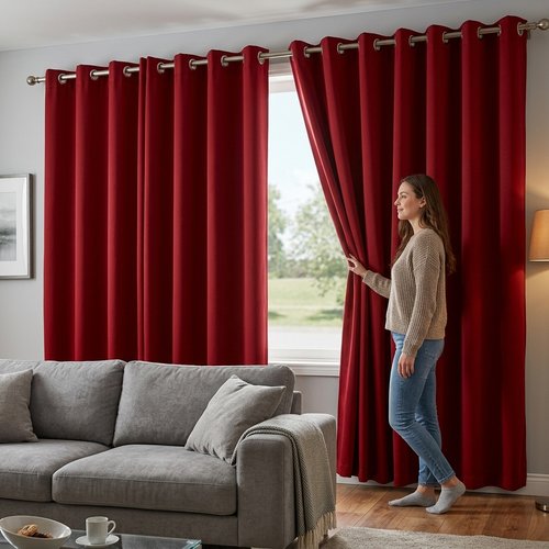 Cortina Blackout com Forro 2 em 1 Voil Vermelho com ilhos - 280x260cm