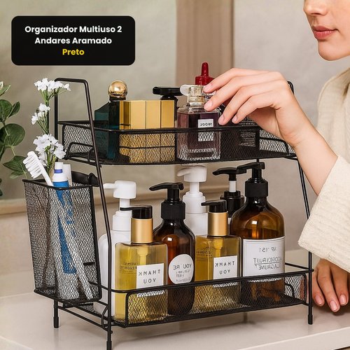 Organizador Multiuso 2 Andares Aramado - Preto