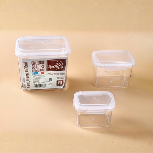 Conjunto com 03 Potes Herméticos Térmicos