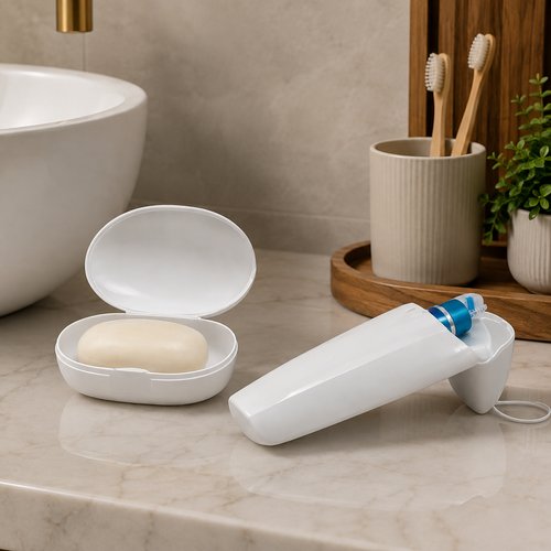 Kit Porta Escova Dental e Saboneteira - Branca