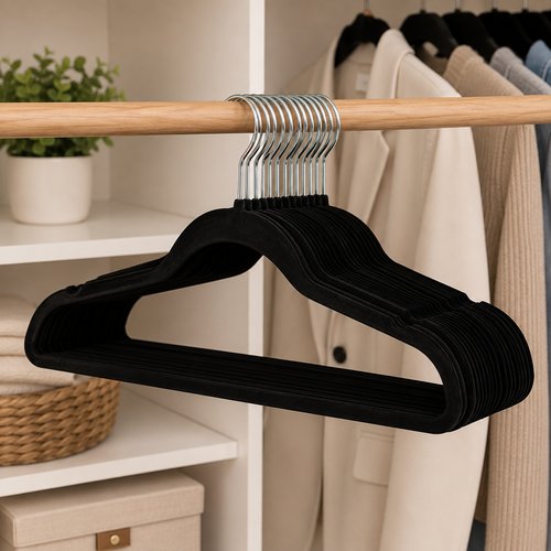 Kit com 25 Cabides Aveludados com Gancho 360° - Preto