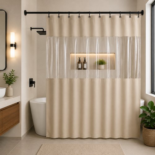 Cortina de Box com Visor e Ganchos 1,38m x 1,98m - Bege