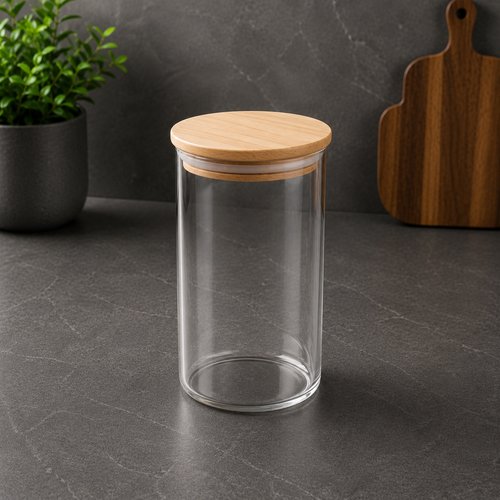 Pote de Vidro Borossilicato com Tampa de Bambu 1300 ml