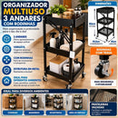 Organizador Multiuso 3 Andares com Rodinhas  Fruteira Prateleira -Preta