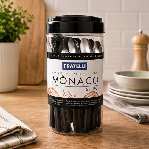 Conjunto de Talheres Mônaco 21 Peças - Preta