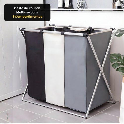 Cesto de Roupas Multiuso com 3 Compartimentos