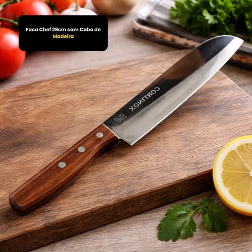 Faca Chef 29cm com Cabo de Madeira