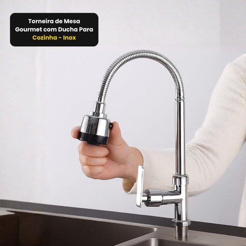 Torneira de Mesa Gourmet com Ducha Para Cozinha - Inox